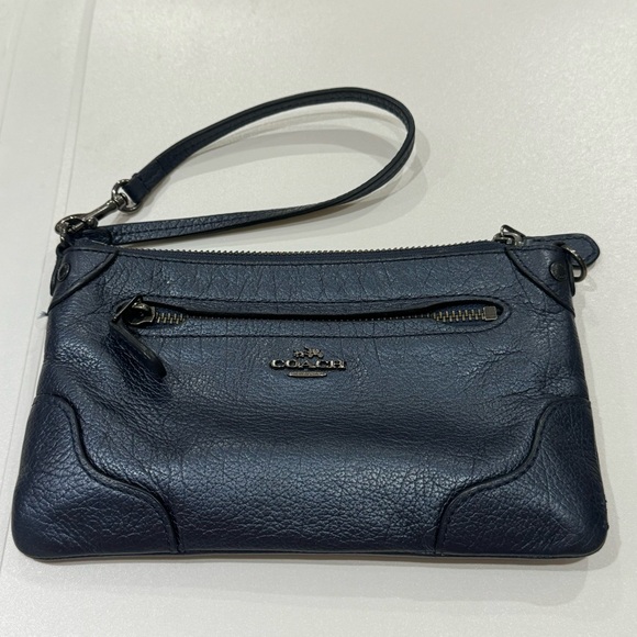 Coach Mickie Blue Metallic Leather Purse Wristlet EUC - Picture 9 of 11